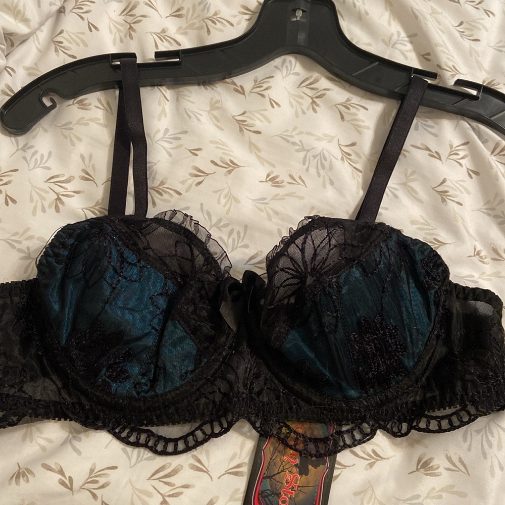 Elegant Black Lace Bra See Through to Turquoise SZ L